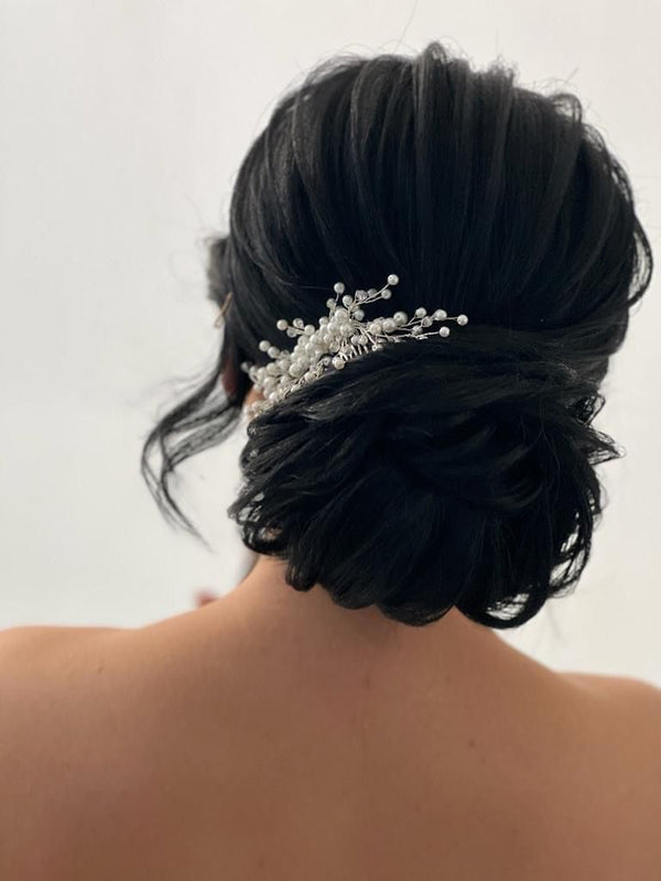 MELANY - accesoriu de par pentru mirese tip pieptan cu perle si cristale transparente (handmade)