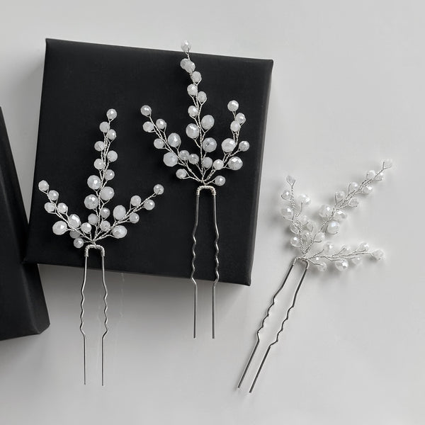 SURIA SILVER - Set 3 ace de par pentru mireasa cu cristale (handmade)