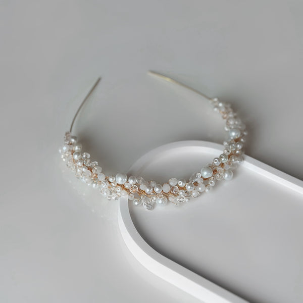 NIARA Gold - coronita pentru mirese cu cristale si perle (handmade)